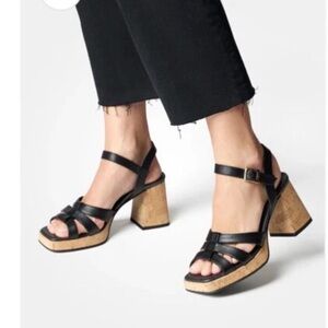 Paul Green Retro Tina Fisherman Black Leather Platform Sandals US 7.5 EU 38 $430